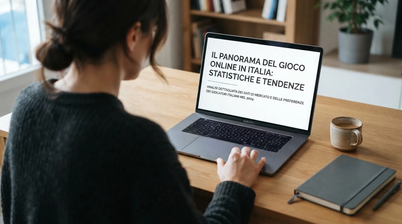 Persona davanti a un portatile che legge una pagina informativa sul gioco online in Italia — big time gaming live casino italia