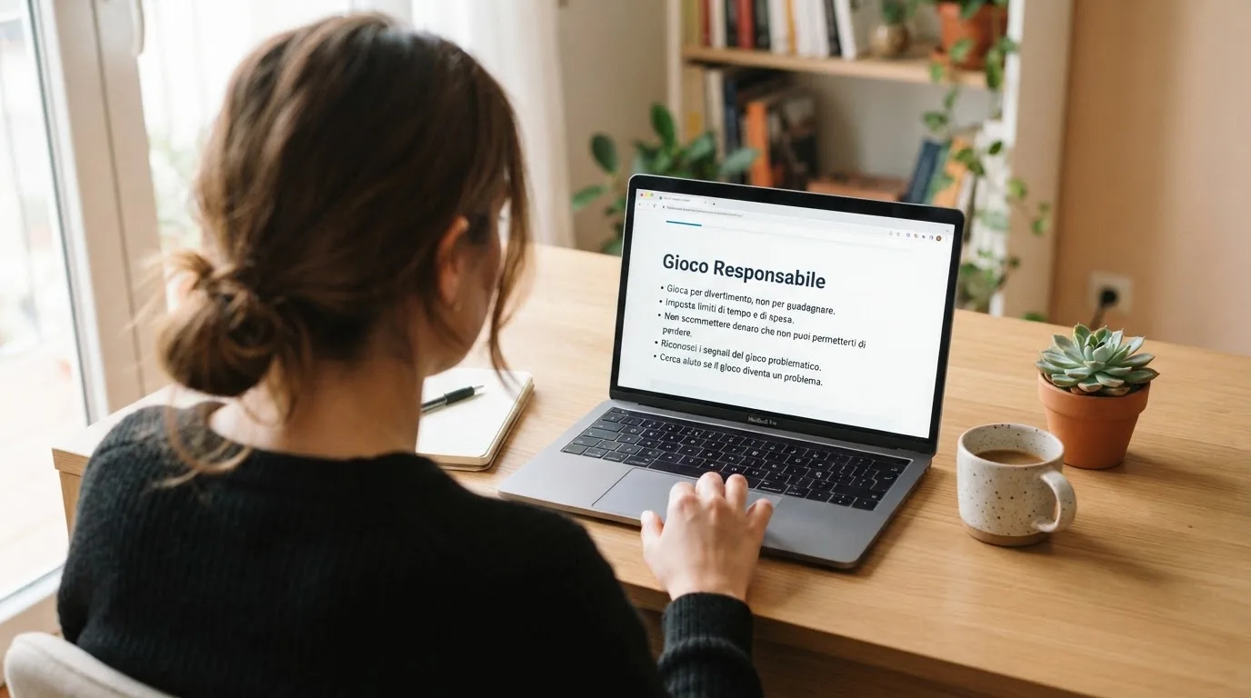 Persona davanti a un portatile che legge una pagina informativa sul gioco online in Italia — casino dal vivo online
