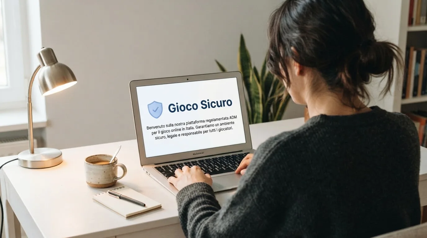 Persona davanti a un portatile che legge una pagina informativa sul gioco online in Italia — casino deposito minimo 1 euro