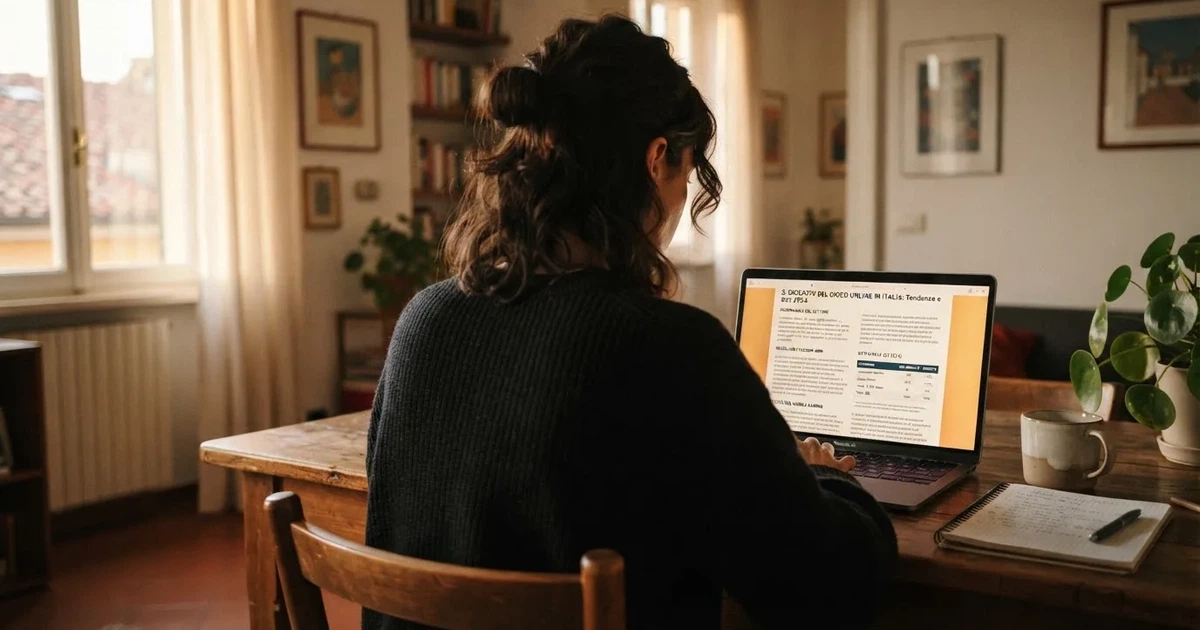 Persona davanti a un portatile che legge una pagina informativa sul gioco online in Italia — casino online con algoritmo unbiased