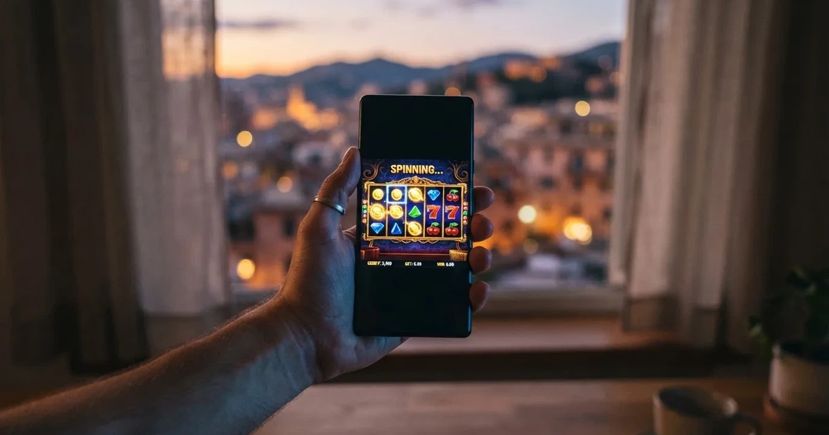 Mano che tiene uno smartphone accanto a una finestra, luce serale tranquilla — casino online italiani senza autoesclusione
