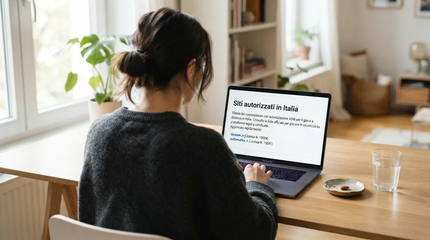 Persona davanti a un portatile che legge una pagina informativa sul gioco online in Italia — casino online senza registrazione