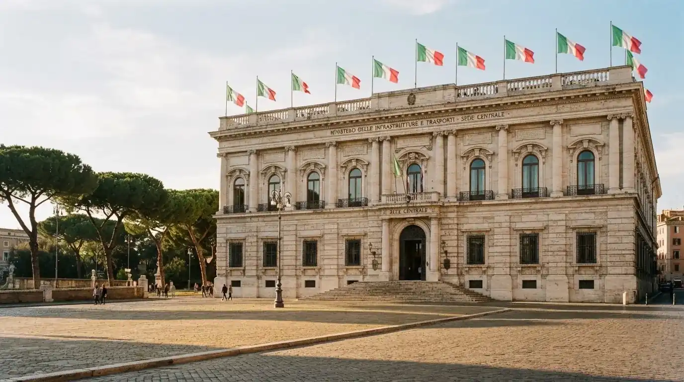 Palazzo istituzionale con bandiere al vento in una piazza soleggiata — casino online senza registrazione